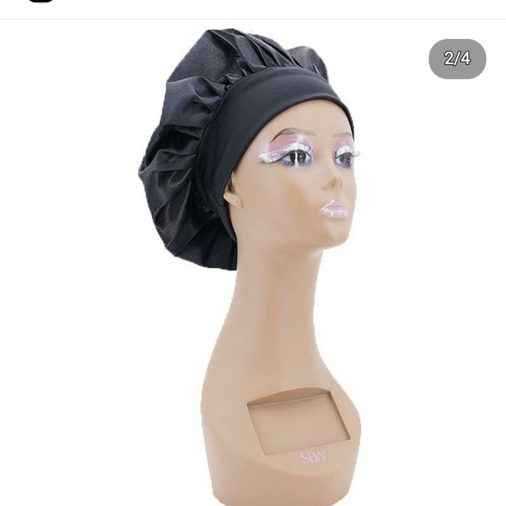 2 Piece Black Silk Bonnet Set